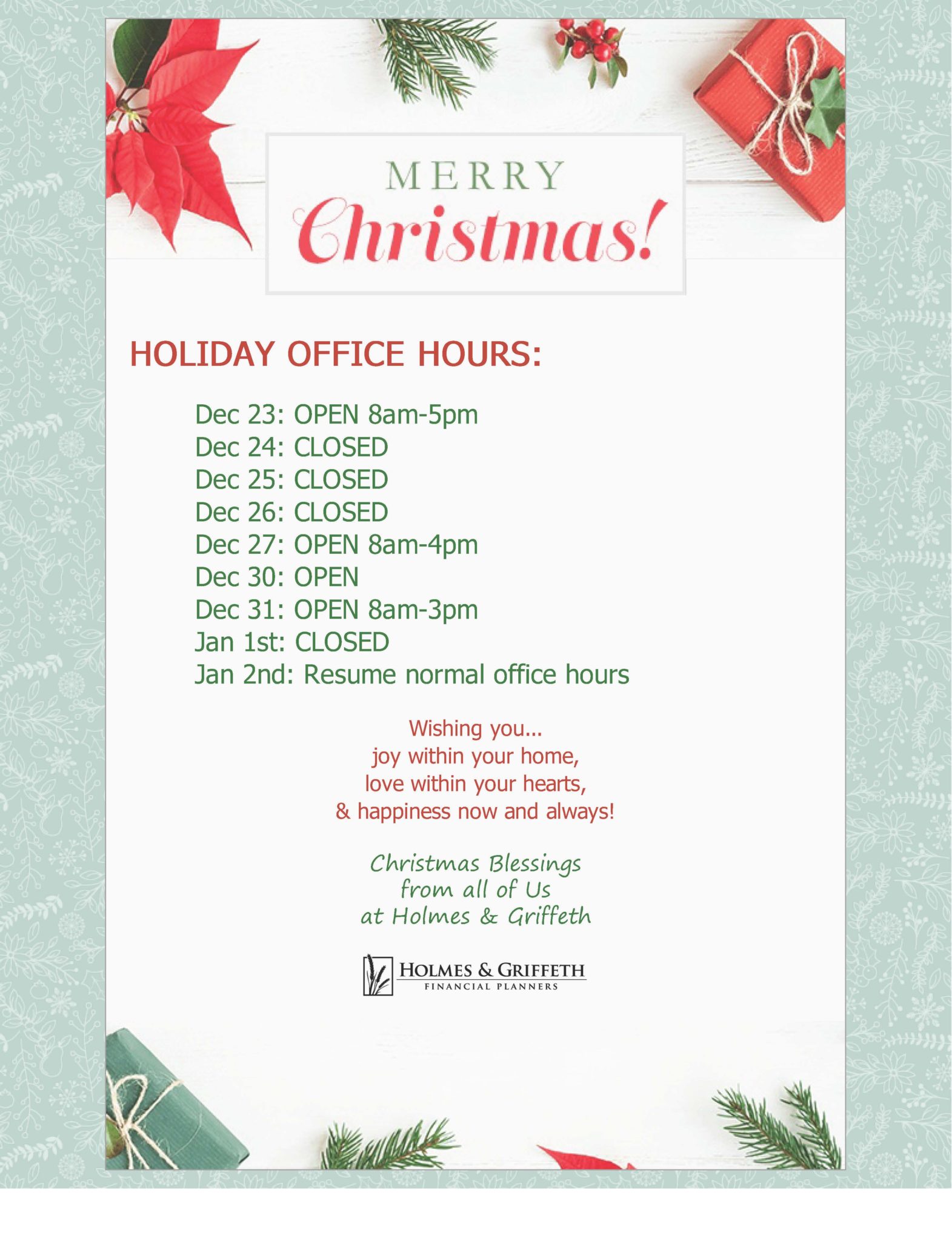 holiday-office-hours-holmes-and-griffeth-financial-planners